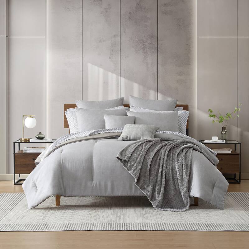 Kenneth Cole Abstract Text Grey 14 Piece Comforter Bonus Set