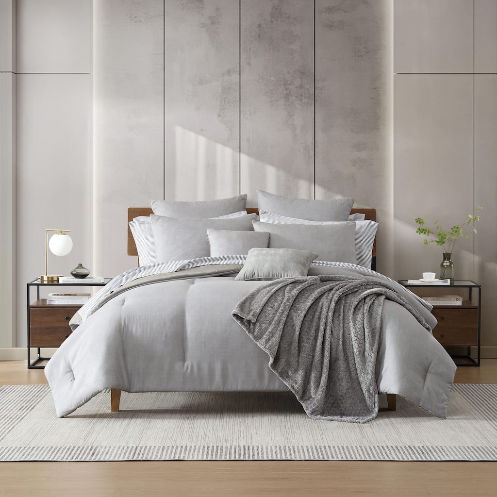 Kenneth Cole Abstract Text Grey 14 Piece Comforter Bonus Set