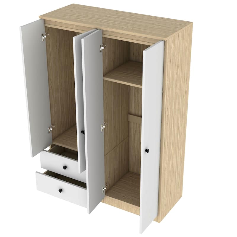 Roomfitters 4-Door Wardrobe Closet with Hanging Rod, Interior Shelf and Panel Storage Space, White