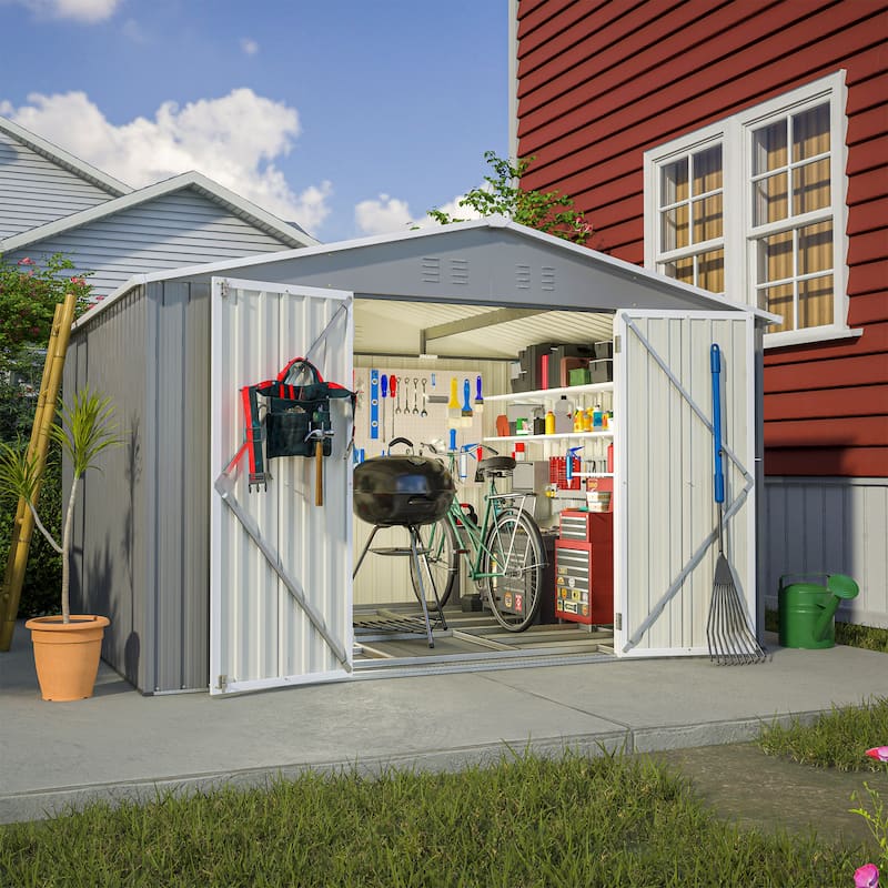 GDFStudio - Evelyn Spacious Outdoor Waterproof Tool Storage Shed with Durable Metal Frame