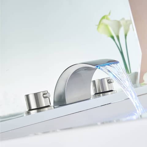 Widespread Bathroom Sink Faucet Waterfall Double Handle Bathroom Faucets 3 Hole 8 Inch Basin Vanity Mixer Taps With Valve
