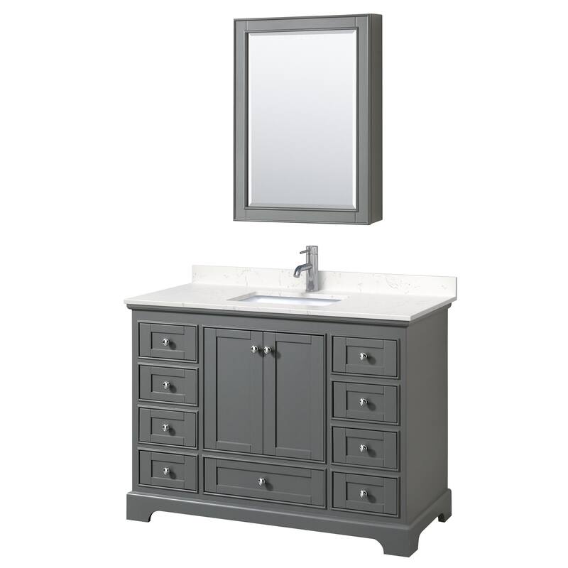 Wyndham Collection Deborah 48" Free Standing Single Basin Vanity Set - Dark Gray / Carrara Cultured Marble Top / Polished