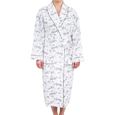 Leisureland Women's Cotton Flannel Novelty Long Robe Music Notes