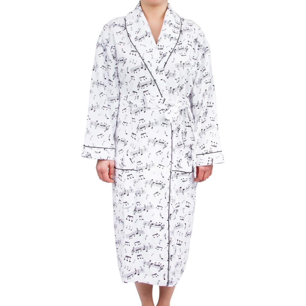 Leisureland Women's Cotton Flannel Novelty Long Robe Music Notes