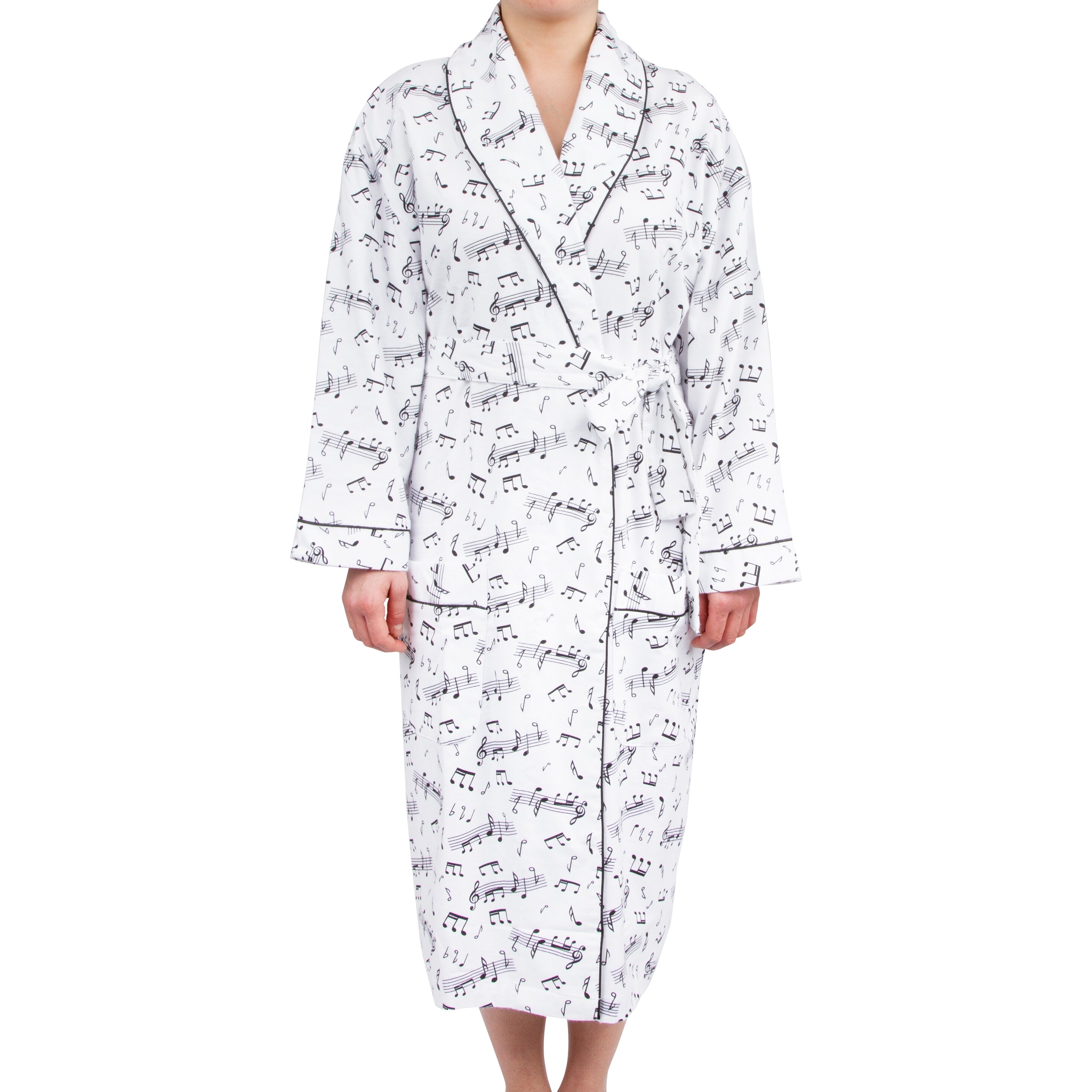 Leisureland Women's Cotton Flannel Novelty Long Robe Music Notes