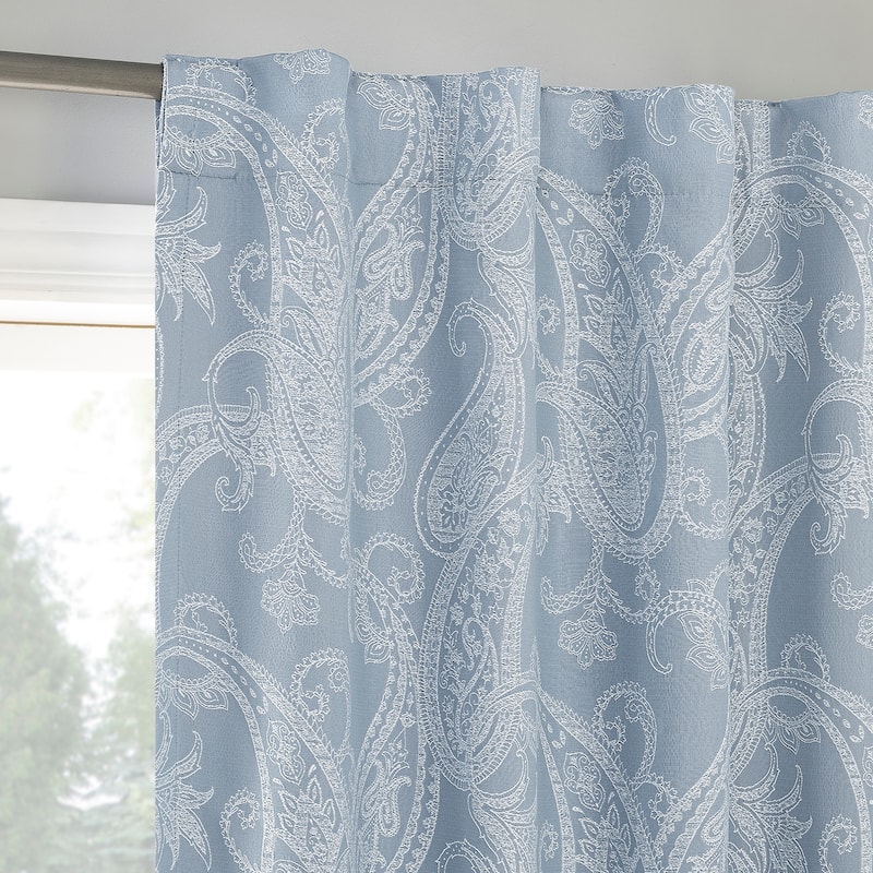 Sun Zero Pedra Paisley Embroidery Total Blackout Back Tab 1-Piece Curtain Panel, Single Panel - 40" x 84" - Tranquil Blue