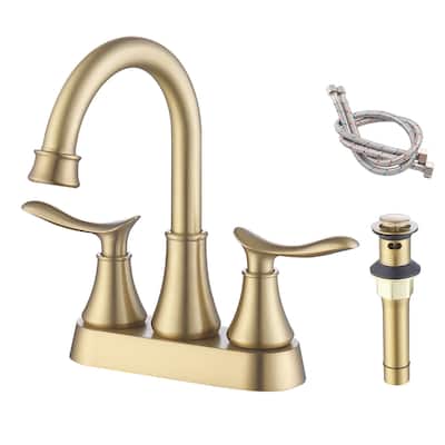 2 Handle 360 Degree Swivel Bathroom Vanity Sink Faucet with Pop Up Drain and Supply Hose, Aerator, Anti Scratch, Anti Rust