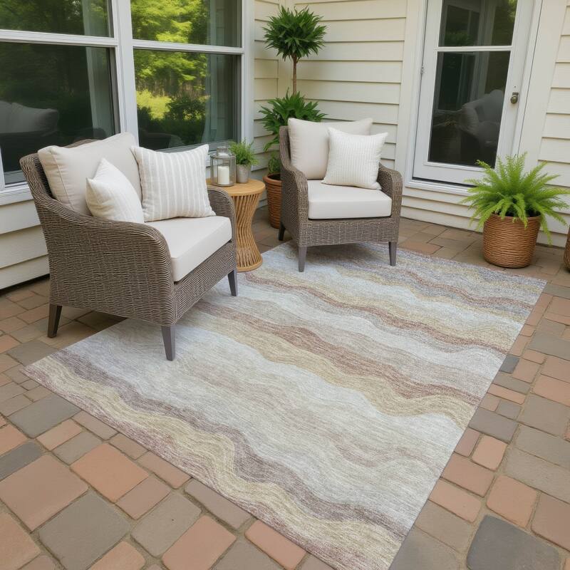 Machine Washable Indoor/ Outdoor Ombre Stripes Chantille Rug - Beige - 3' x 5'