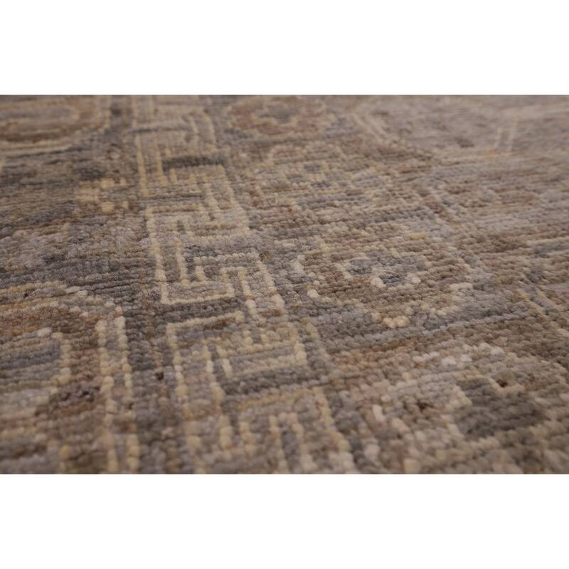 Geometric Oushak Vegetable Dye Area Rug Hand-Knotted Wool Carpet - 7'8" x 9'11"