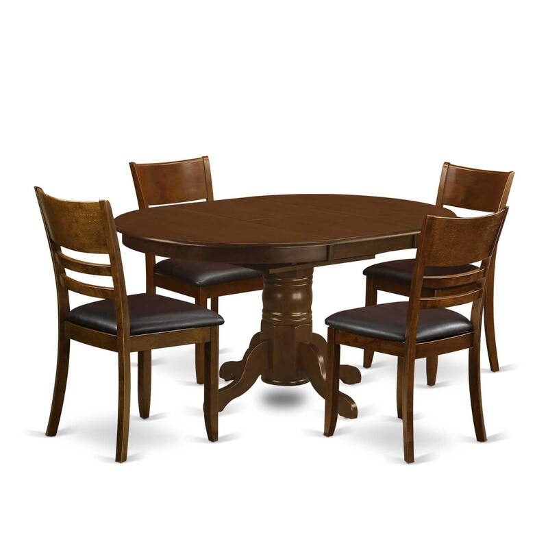 Kitchen Table & Chair Set - 5 Piece Dining Set, Espresso Finish, Oval Table with Leaf