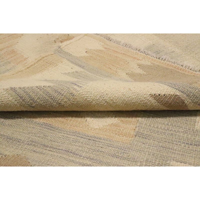 Hand Woven Oriental 100% Wool Carpet Southwestern Tribal Beige & Ivories Kilim Area Rug - 9' 10'' X 6' 4''