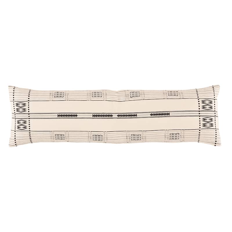 Rama Hand-Loomed Tribal Lumbar Pillow - 13"X48" Cover Only - Cream/Black