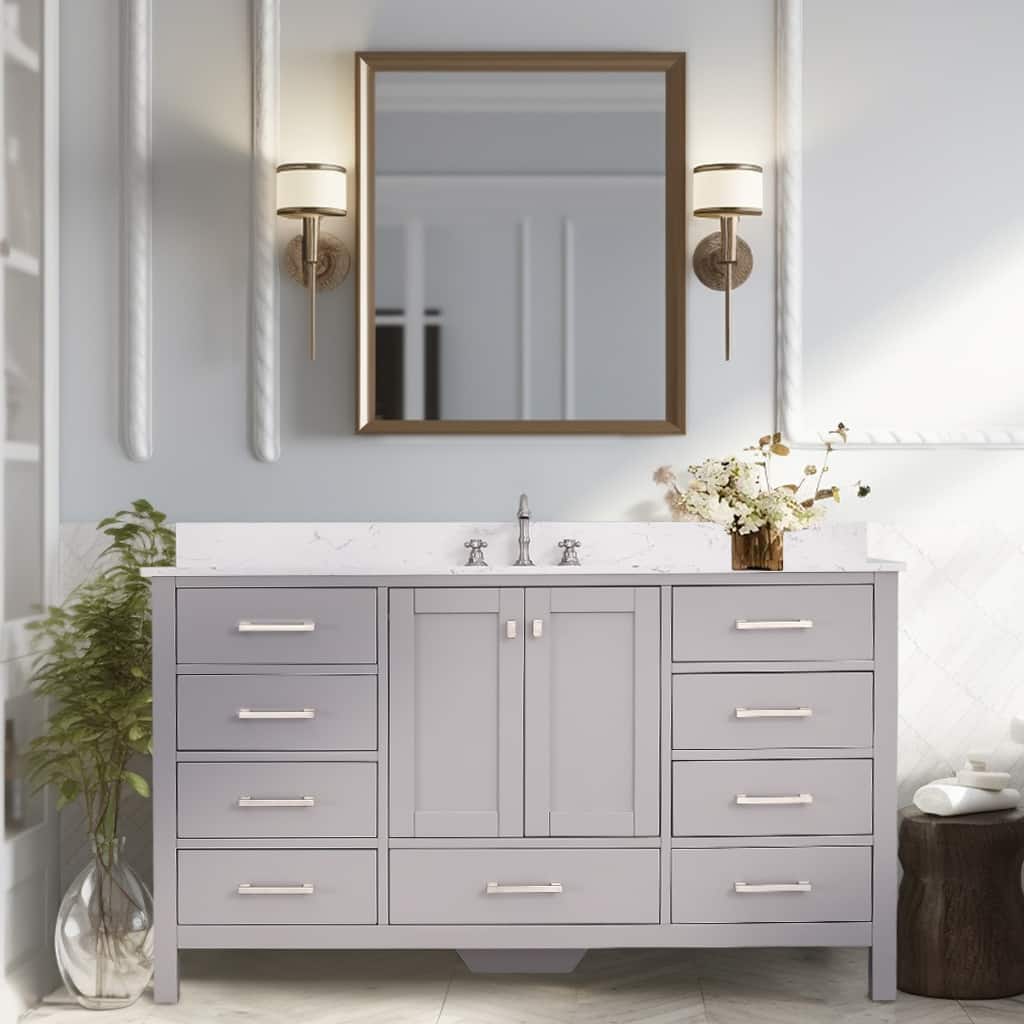 Prismatica 60 in. Lunar Gray Vanity with Countertop & Splash, Single Sink