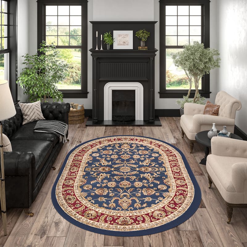 Soho Traditional Floral Indoor Area Rug - 5'3'' x 7'3'' Oval - Navy