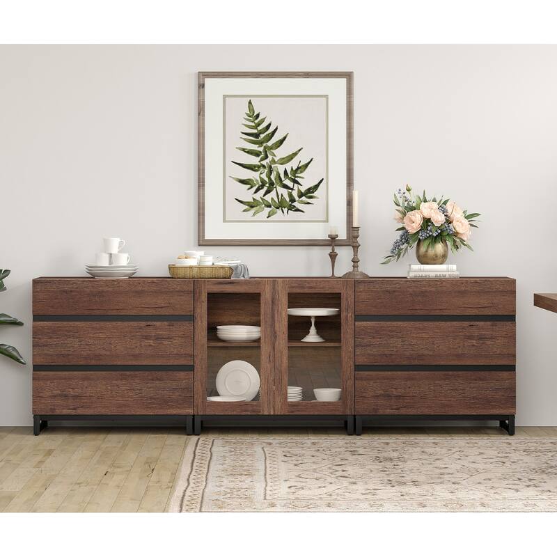 WAMPAT 3 in 1 Multifunctional Sideboard Buffet Cabinets with 6 Glass Doors, Coffee Bar Cabinet Storage Cabinet for Kitchen