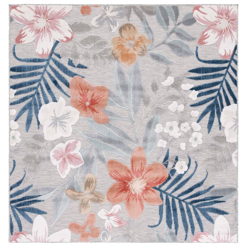 SAFAVIEH Cabana Indoor/ Outdoor Waterproof Transitional Rug - 7'10" Square - Grey/Rust