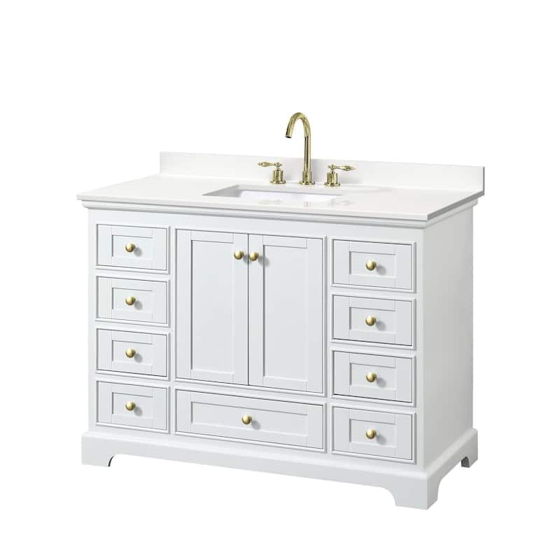 Wyndham Collection WCS202048S-QTZ-US3MXX Deborah 48" Free Standing - White / White Quartz Top / Brushed Gold Hardware