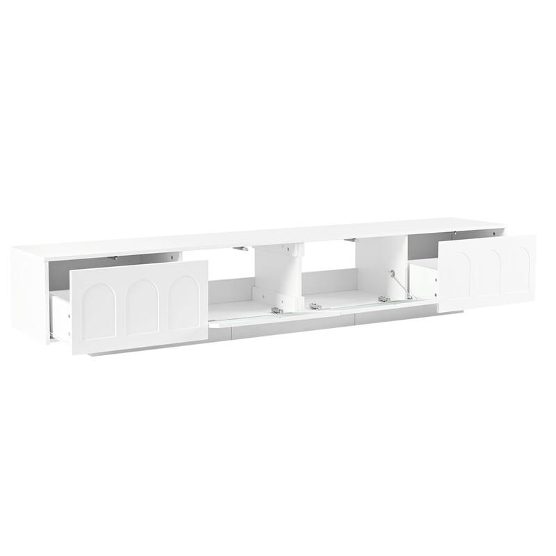 TV Stand with Fluted tempered Glass Doors,Functional Media Console