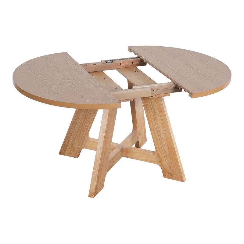 Farmhouse Round Extendable Dining Table Set for 4: 5-Piece Kitchen Table with Removable Leaf & 4 Upholstered Chairs