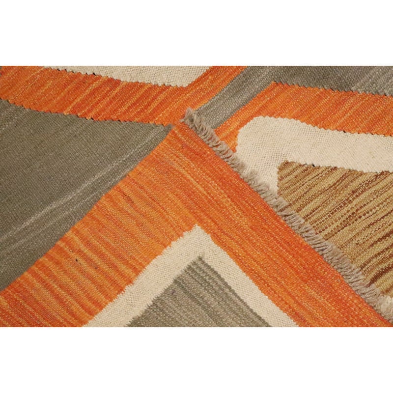 Hand Woven Oriental 100% Wool Carpet Southwestern Tribal Greys & Charcoal Kilim Area Rug - 9' 6'' X 8' 0''
