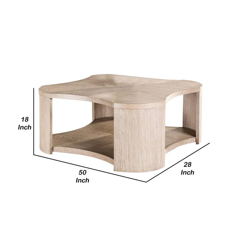 Cony Cocktail Table, Open Lower Shelf, 50 Inch Oval Oak Brown Wood Top