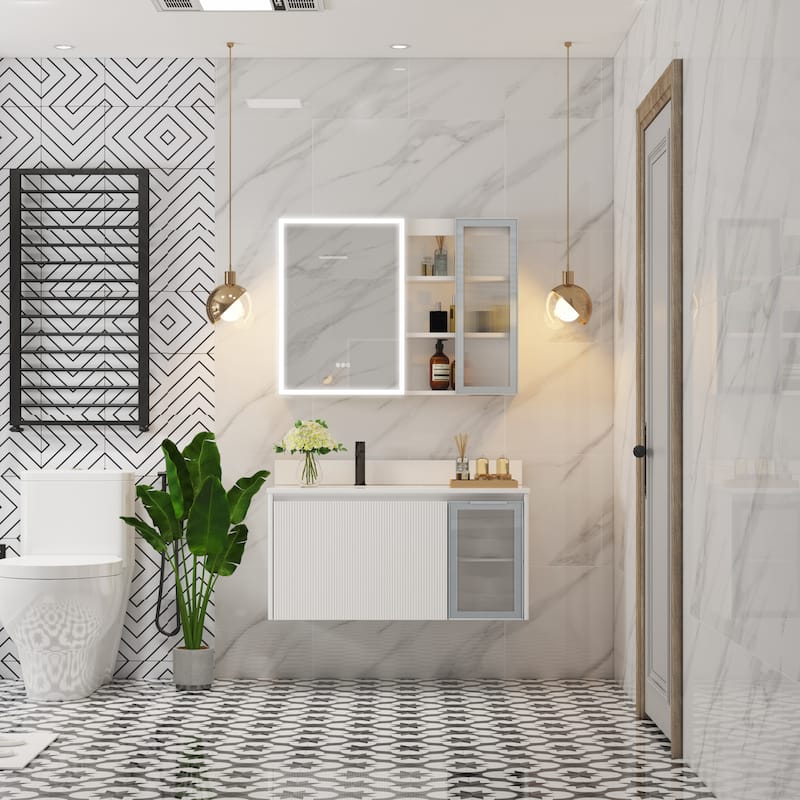 20'' H Modern Wall-Mount Bathroom Vanity With White Quartz Top and Single Sink - 40"W-White