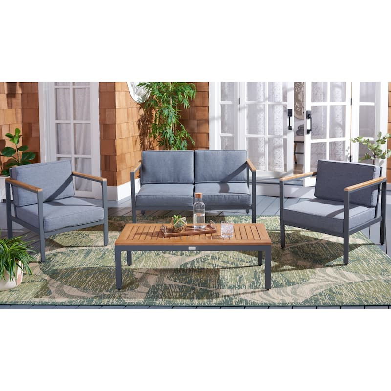 SAFAVIEH Outdoor Astrit 4-Piece Living Set - 49W x 28D x 26H - Natural/Grey