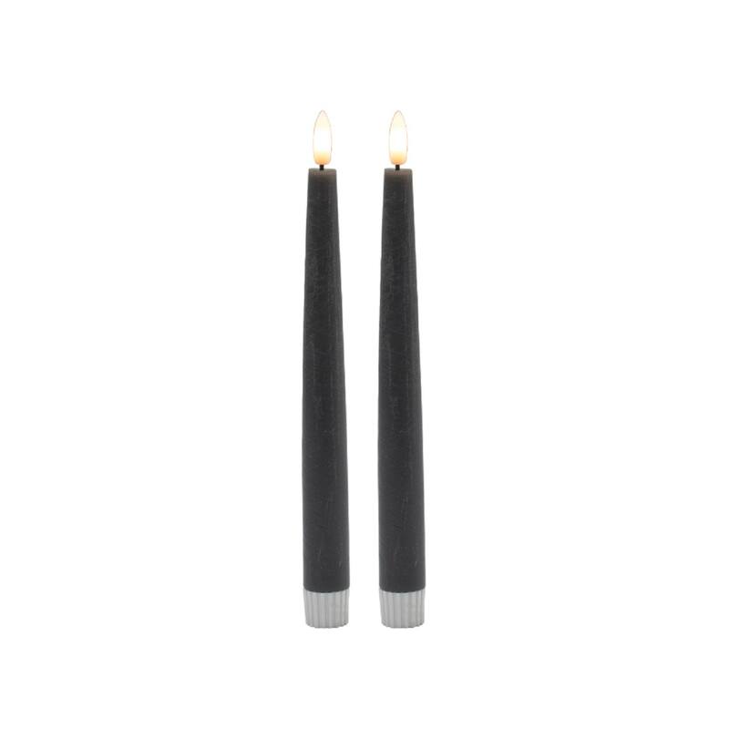 Pointed Flameless Taper Candles - 8.5" - Gray - Set of 2
