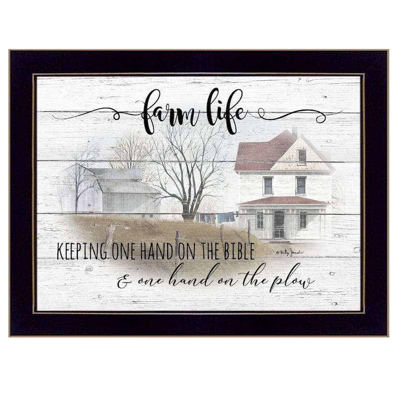 TrendyDecor4U Farmhouse "Farm Life" Framed Print Wall Art by Billy Jacobs - Rustic Tones