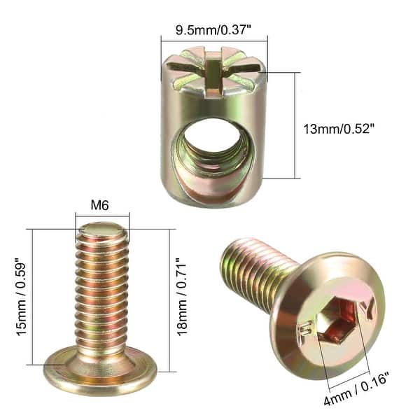 M6x15mm Furniture Bolt Nut Set Hex Socket Screw with Barrel Nuts 8Sets