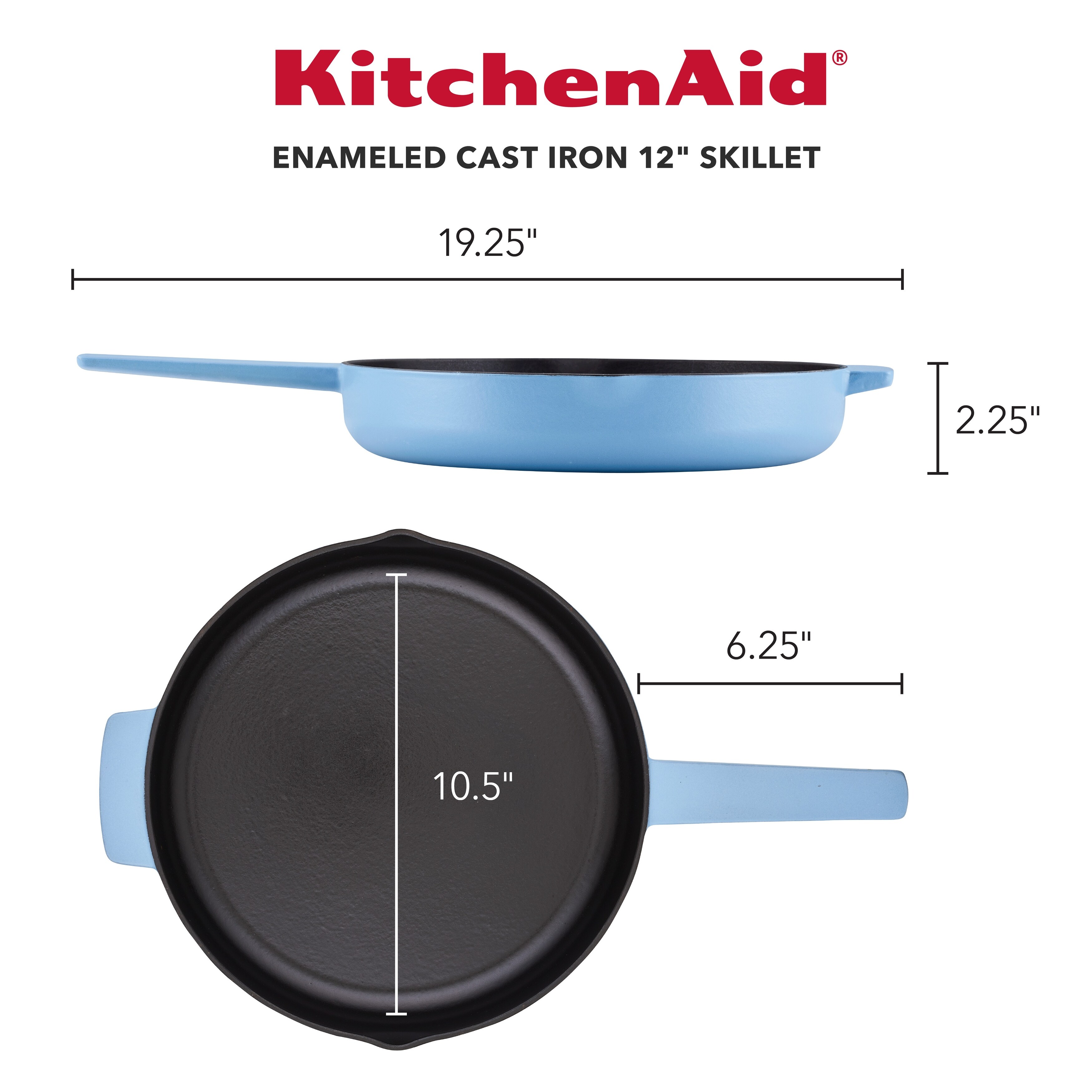 KitchenAid 12 Enameled Cast Iron Induction Skillet with Helper Handle and  Pour Spouts Blue Velvet