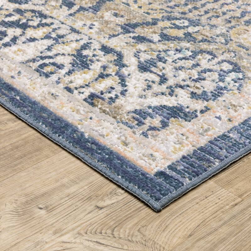 Calliope Textural Distressed Traditional Navy/ Gold Area Rug