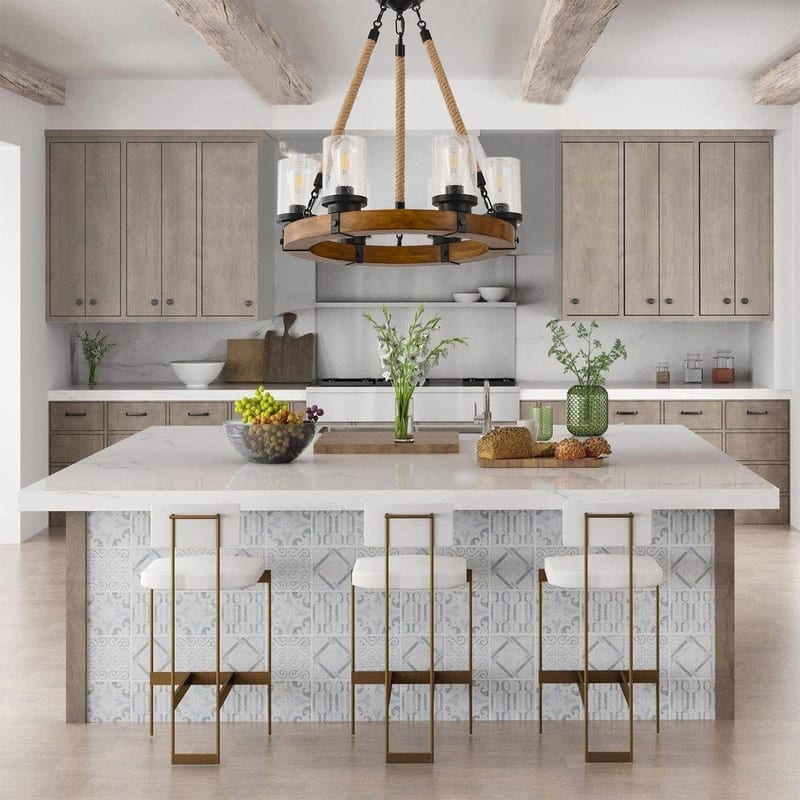 Farmhouse Wagon Wheel Chandelier,6 Light Round Wagon Wheel Chandelier - 25” in diameter x 27”