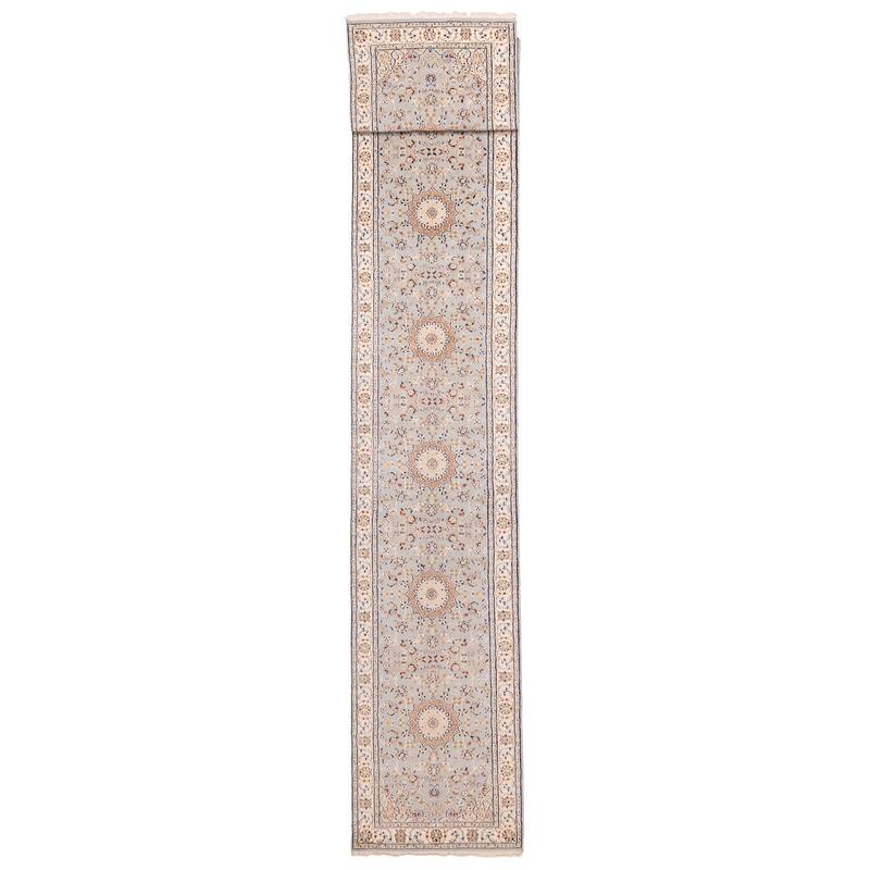 ECARPETGALLERY Hand-knotted Nain Light Denim Blue Silk, Wool Rug - 2'8 x 16'9