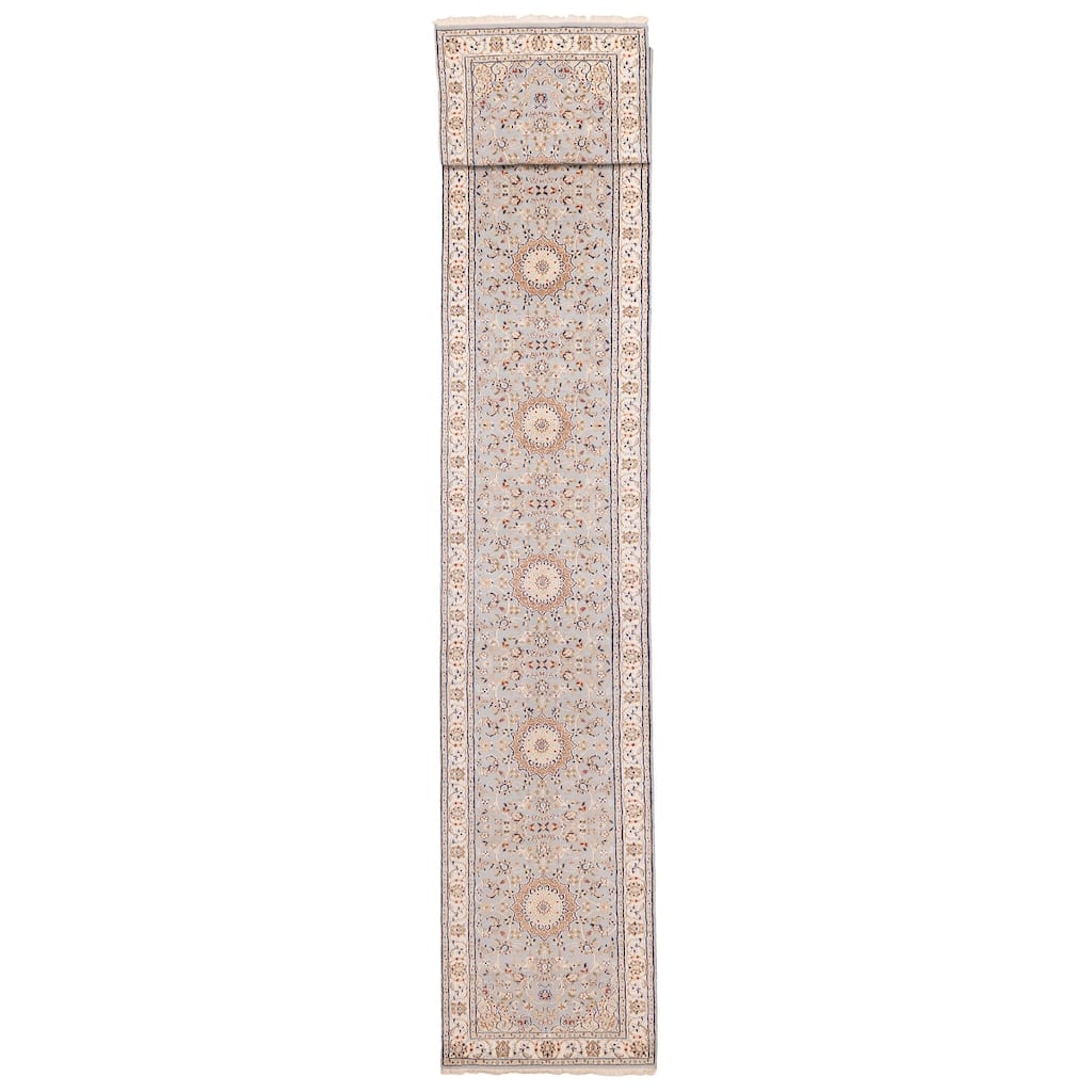 ECARPETGALLERY Hand-knotted Nain Light Denim Blue Silk, Wool Rug - 2'8 x 16'9