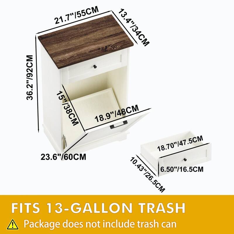 13 Gallon Tilt-Out Trash Can Cabinet, Freestanding Wooden Garbage & Recycling Bin with Hideaway Drawer(Trash Can Not Included)