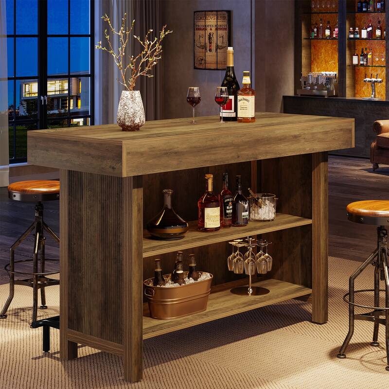 57.5'' Bar Table Home Bar Unit Counter Height Pub Table with Storage