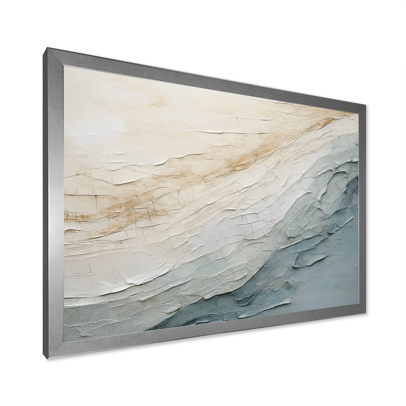 Designart "Minimalism Beige And Grey Wave Horizon I" Coastal Minimalism Framed Wall Decor