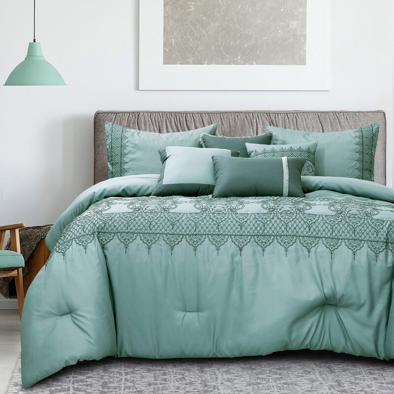 Wellco Bedding Comforter Set Bed In A Bag 7 Piece Luxury Oversized Comforters Queen King