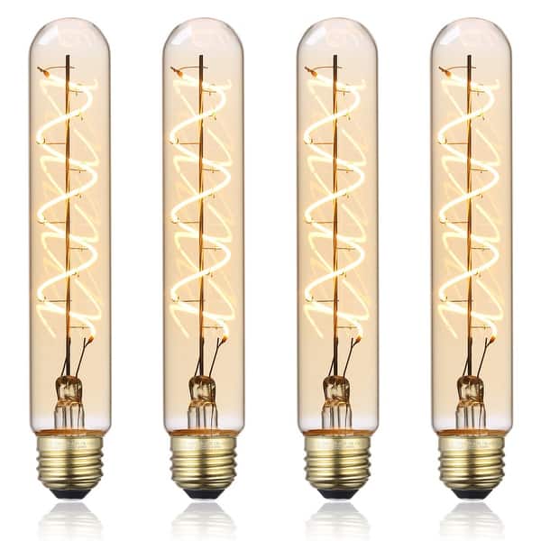 slide 2 of 7, LED Vintage Filament Bulb T10, Dimmable, E26 Base, Amber - 4PACK 4PACK