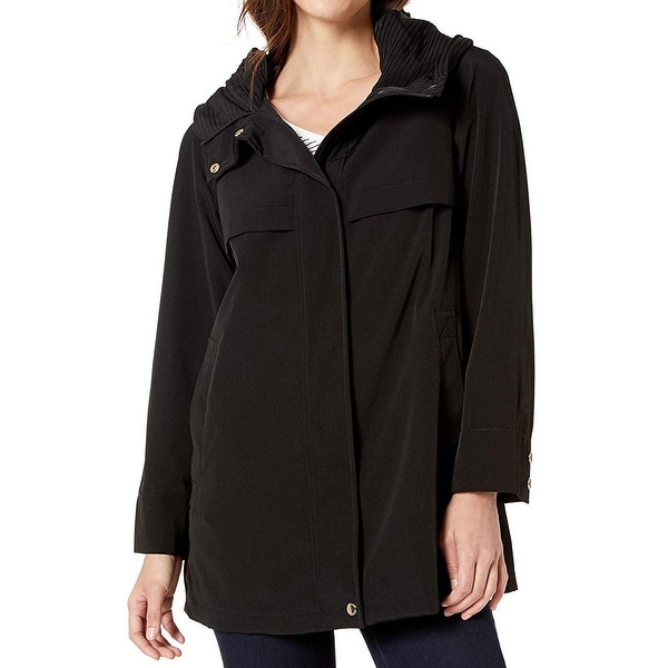 Shop Gallery Womens Jacket Black Size Large L Pleated Hood Longline ...