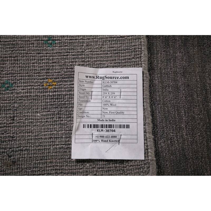 Gray Gabbeh Square Area Indian Rug Hand-Knotted Wool Carpet - 8'6"x 8'6"