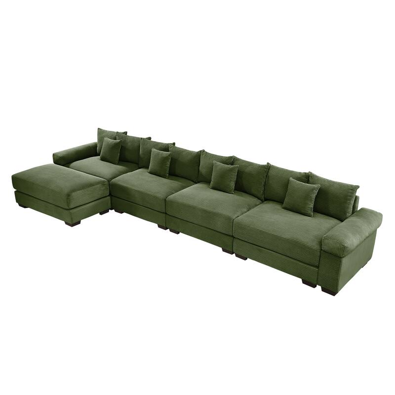 GDFStudio - Corduroy L-Shaped 4-Seater 167.6" Cloud Modular Sectional Couch with Ottoman