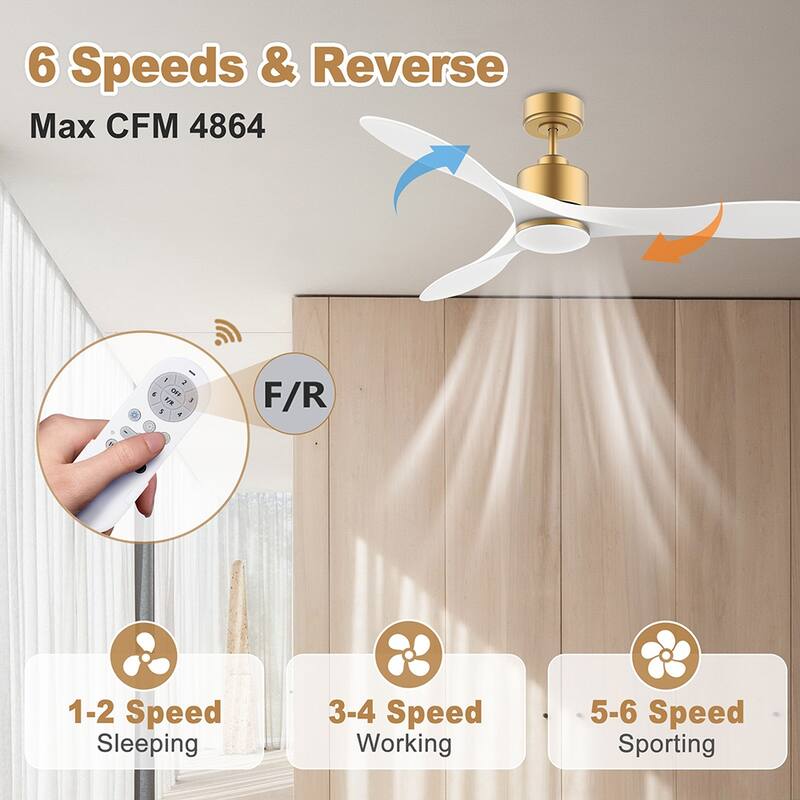 52 in. Smart Outdoor Indoor Gold White Ceiling Fans with LED Lights and Remote, Control with WiFi Alexa APP, High CFM