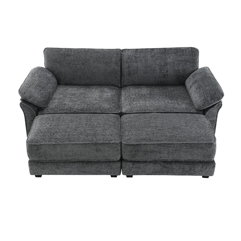 4 Seat Upholstered Sleeper Corner Couch,Deep-Seat with Ottoman - Gray