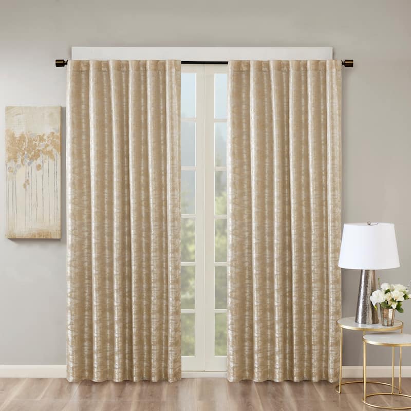 SunSmart Odessa Marble Jacquard Lined Total Blackout Rod Pocket/Back Tab Curtain Panel - 50"W X 84"L - Gold