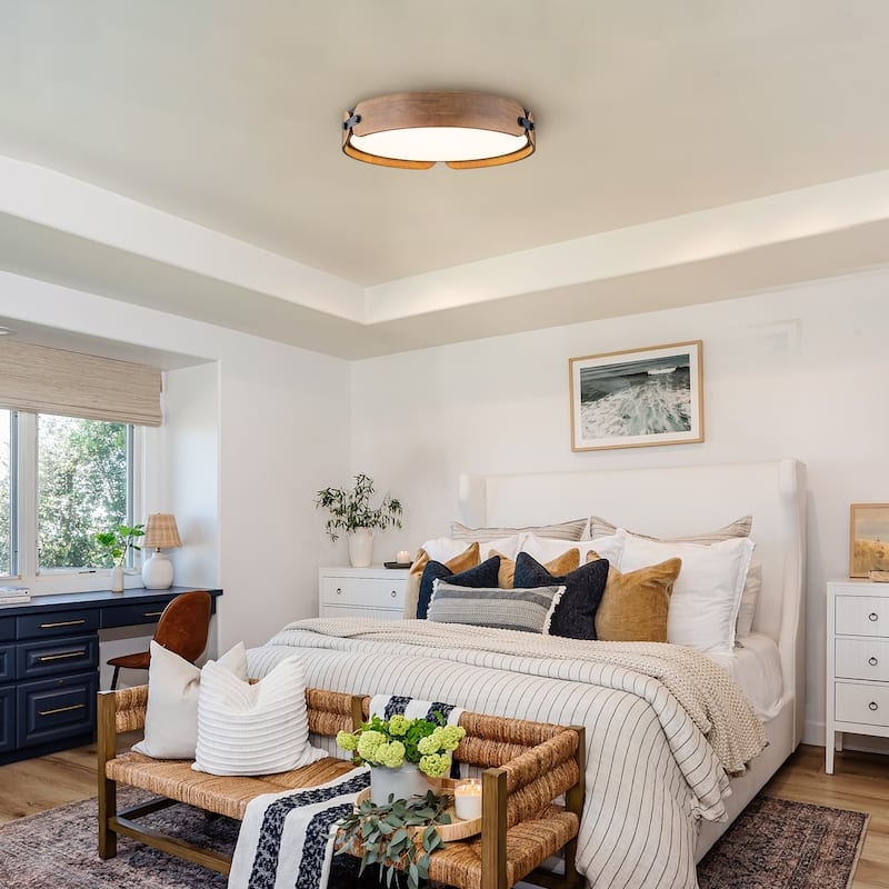 1-Light Farmhouse Wood Integrated LED Flush Mount Ceiling Light