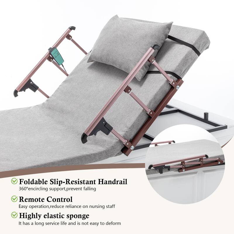 Electric Adjustable Bed Backrest with Remote, 300lbs Capacity, 4-68° Lift, Safety Rails for Elderly & Patients