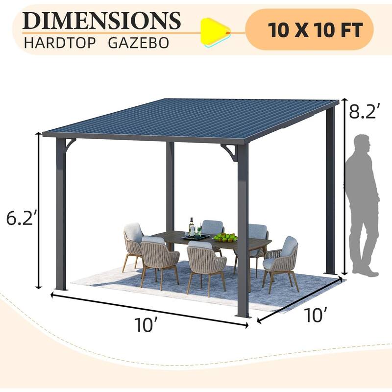 AECOJOY Hardtop Gazebo Outdoor Metal Lean to Pergola Galvanized Steel Roof
