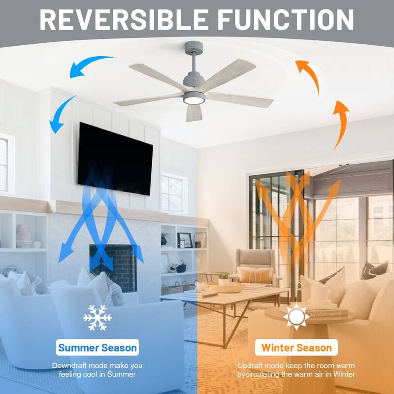 52" Solid Wood Noiseless Ceiling Fans with Dimmable LED Light Optional and Remote, 6-Speed Reversible DC Motor,Smart Optional